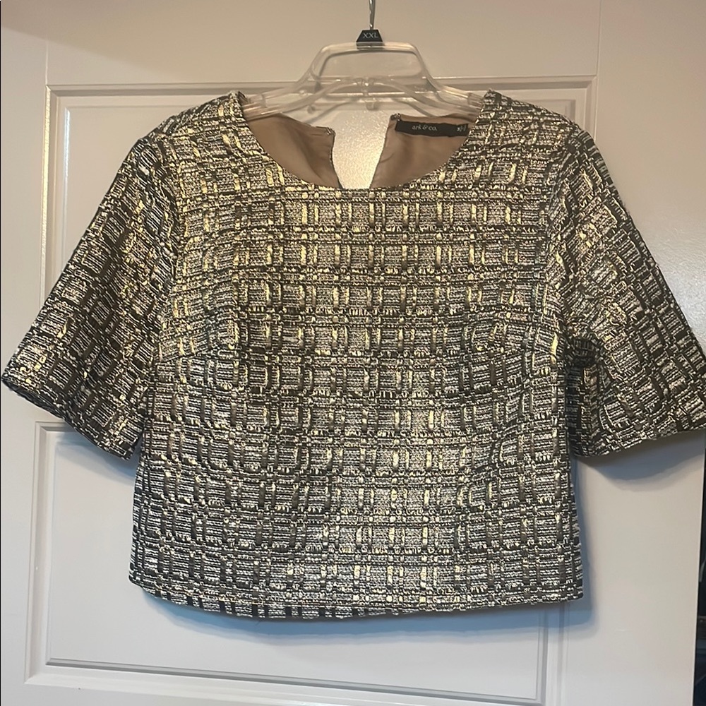 Gold Crop Blouse with Boxy Silhouette